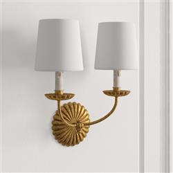 Kendra French Country Antique Gold Leaf 2 Shades Wall Sconce|