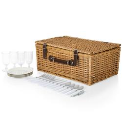 Sandra Coastal Brown Handwoven Willow Picnic Basket with Serveware for 4|