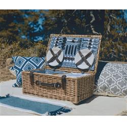 Sandra Coastal Brown Handwoven Willow Picnic Basket with Serveware for 4|