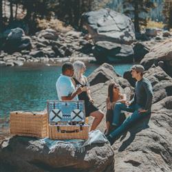 Sandra Coastal Brown Handwoven Willow Picnic Basket with Serveware for 4|