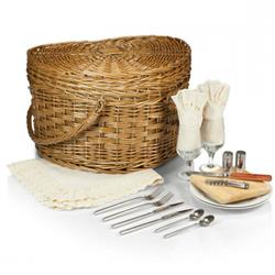 Lauren Modern Classic Brown Willow Cream Heart Picnic Basket with Serveware for 2|