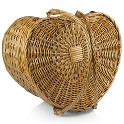 Lauren Modern Classic Brown Willow Cream Heart Picnic Basket with Serveware for 2|