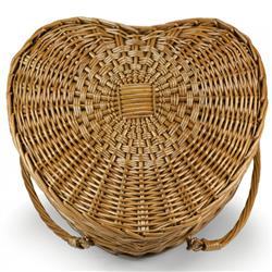 Lauren Modern Classic Brown Willow Cream Heart Picnic Basket with Serveware for 2|