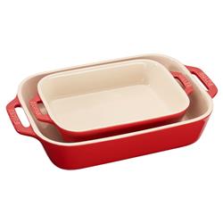 Staub Cherry Red Ceramic Rectangular 2 Piece Bakeware Set|