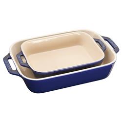 Staub Dark Blue Ceramic Rectangular 2 Piece Bakeware Set|
