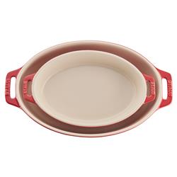 Staub Cherry Red Ceramic Oval 2 Piece Bakeware Set|