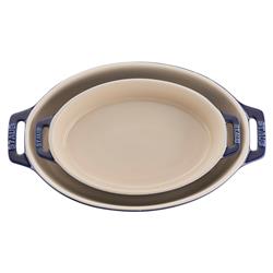 Staub Dark Blue Ceramic Oval 2 Piece Bakeware Set|