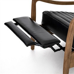 Amani Mid Century Black Leather Brown Wood Tufted Recliner Arm Chair|