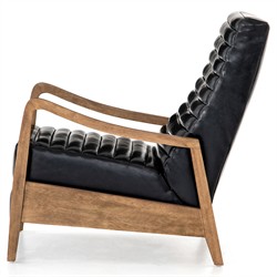 Amani Mid Century Black Leather Brown Wood Tufted Recliner Arm Chair|