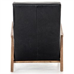 Amani Mid Century Black Leather Brown Wood Tufted Recliner Arm Chair|