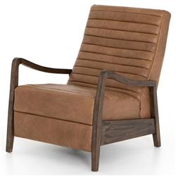 Amani Mid Century Brown Leather Wood Tufted Recliner Arm Chair|