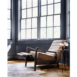 Amani Mid Century Brown Leather Wood Tufted Recliner Arm Chair|