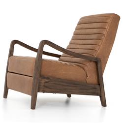 Amani Mid Century Brown Leather Wood Tufted Recliner Arm Chair|