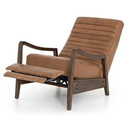 Amani Mid Century Brown Leather Wood Tufted Recliner Arm Chair|