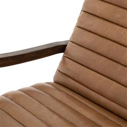 Amani Mid Century Brown Leather Wood Tufted Recliner Arm Chair|