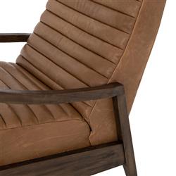 Amani Mid Century Brown Leather Wood Tufted Recliner Arm Chair|
