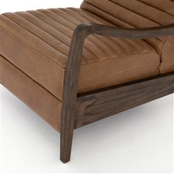 Amani Mid Century Brown Leather Wood Tufted Recliner Arm Chair|