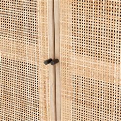 Emilie Light Brown Mango Wood Woven Cane Black Iron 2 Door Media Cabinet - 35"W|