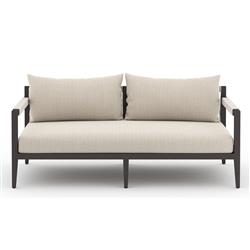 Cheryl Rustic Lodge Beige Upholstered Black Aluminum Outdoor Sofa - Small - 63"W|