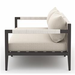 Cheryl Rustic Lodge Beige Upholstered Black Aluminum Outdoor Sofa - Small - 63"W|