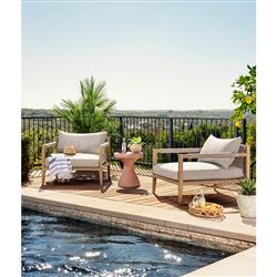 Cheryl Modern Beige Cushion Natural Teak Wood Outdoor Arm Chair|