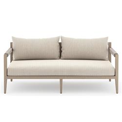 Cheryl Rustic Lodge Beige Upholstered Natural Teak Outdoor Sofa - Small - 63"W|