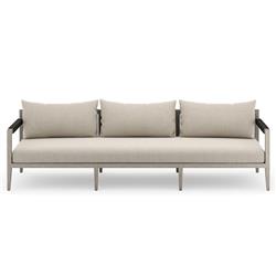 Cheryl Rustic Lodge Beige Upholstered Grey Teak Wood Frame Outdoor Sofa - Large - 93"W|