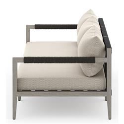 Cheryl Rustic Lodge Beige Upholstered Grey Teak Wood Frame Outdoor Sofa - Large - 93"W|