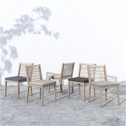 Cheryl Modern Beige Cushion Woven Natural Teak Wood Outdoor Dining Side Chair|