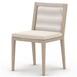 Cheryl Modern Beige Cushion Woven Natural Teak Wood Outdoor Dining Side Chair|