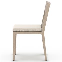 Cheryl Modern Beige Cushion Woven Natural Teak Wood Outdoor Dining Side Chair|