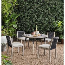 Cheryl Modern Beige Cushion Woven Grey Teak Wood Outdoor Dining Side Chair|