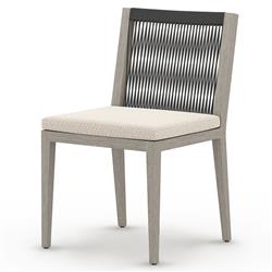 Cheryl Modern Beige Cushion Woven Grey Teak Wood Outdoor Dining Side Chair|