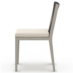 Cheryl Modern Beige Cushion Woven Grey Teak Wood Outdoor Dining Side Chair|
