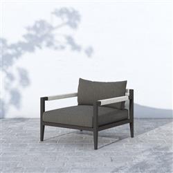 Cheryl Rustic Lodge Black Cushion Aluminum Frame Outdoor Arm Lounge Chair|