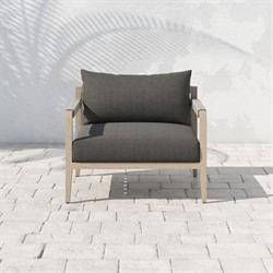 Cheryl Modern Black Cushion Natural Teak Wood Outdoor Arm Chair|