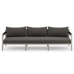 Cheryl Rustic Lodge Black Upholstered Grey Teak Outdoor Sofa - Large - 93"W|