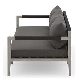 Cheryl Rustic Lodge Black Upholstered Grey Teak Outdoor Sofa - Large - 93"W|