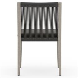 Cheryl Modern Black Cushion Woven Grey Teak Wood Outdoor Dining Side Chair|