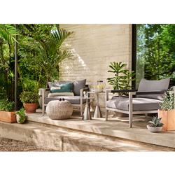 Cheryl Modern Light Grey Cushion Natural Teak Wood Outdoor Arm Chair|
