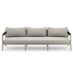 Cheryl Rustic Lodge Light Grey Upholstered Teak Wood Frame Outdoor Sofa - Large - 93"W|
