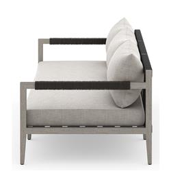 Cheryl Rustic Lodge Light Grey Upholstered Teak Wood Frame Outdoor Sofa - Large - 93"W|