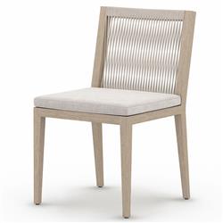 Cheryl Modern Light Grey Cushion Woven Natural Teak Wood Outdoor Dining Side Chair|