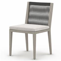 Cheryl Modern Light Grey Cushion Woven Teak Wood Outdoor Dining Side Chair|