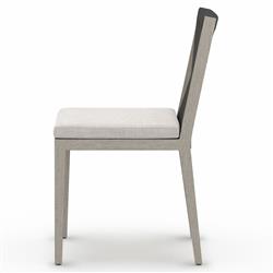 Cheryl Modern Light Grey Cushion Woven Teak Wood Outdoor Dining Side Chair|