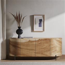 Khalil Rustic Lodge Light Brown Wood Bronze Iron Curved Sideboard|