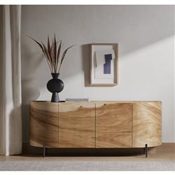Khalil Rustic Lodge Light Brown Wood Bronze Iron Curved Sideboard|