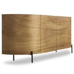 Khalil Rustic Lodge Light Brown Wood Bronze Iron Curved Sideboard|