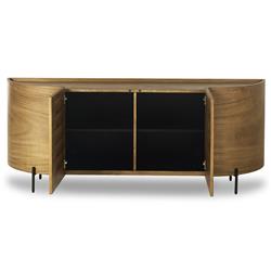Khalil Rustic Lodge Light Brown Wood Bronze Iron Curved Sideboard|