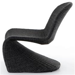 Ivanna Coastal Beach Black Woven Wicker Outdoor Lounge Chair|